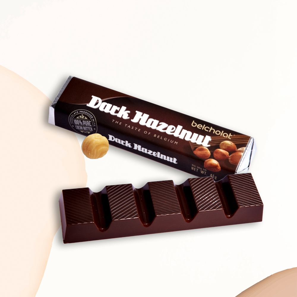 Socola Đen Hazelnut 55% Cacao Belcholat Thanh 45G - Dark Chocolate With Hazelnut 55% Cocoa Belcholat (set 3 thanh x 45g)