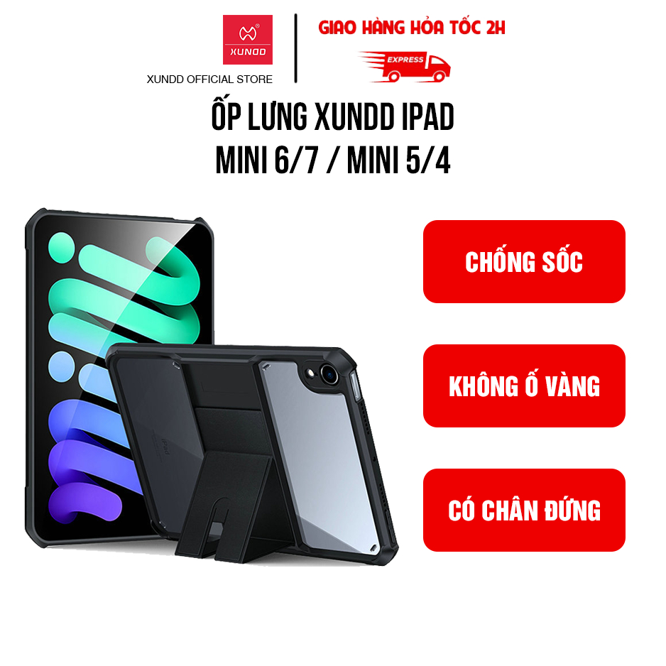 Ốp lưng XUNDD iPad Mini 6/7/ Mini 5/4 (BEATLE STAND) - Chống sốc, Mặt lưng trong, Viền TPU