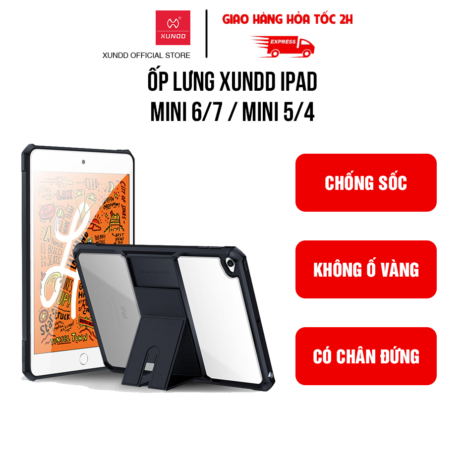 Ốp lưng XUNDD iPad Mini 6/7/ Mini 5/4 (BEATLE STAND) - Chống sốc, Mặt lưng trong - Đen