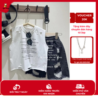 SB24_3 Set bộ bé trai áo sát nách cắt cá tính quần short jean mềm phong cách Hàn Quốc cho bé form từ 15kg đến 32kg