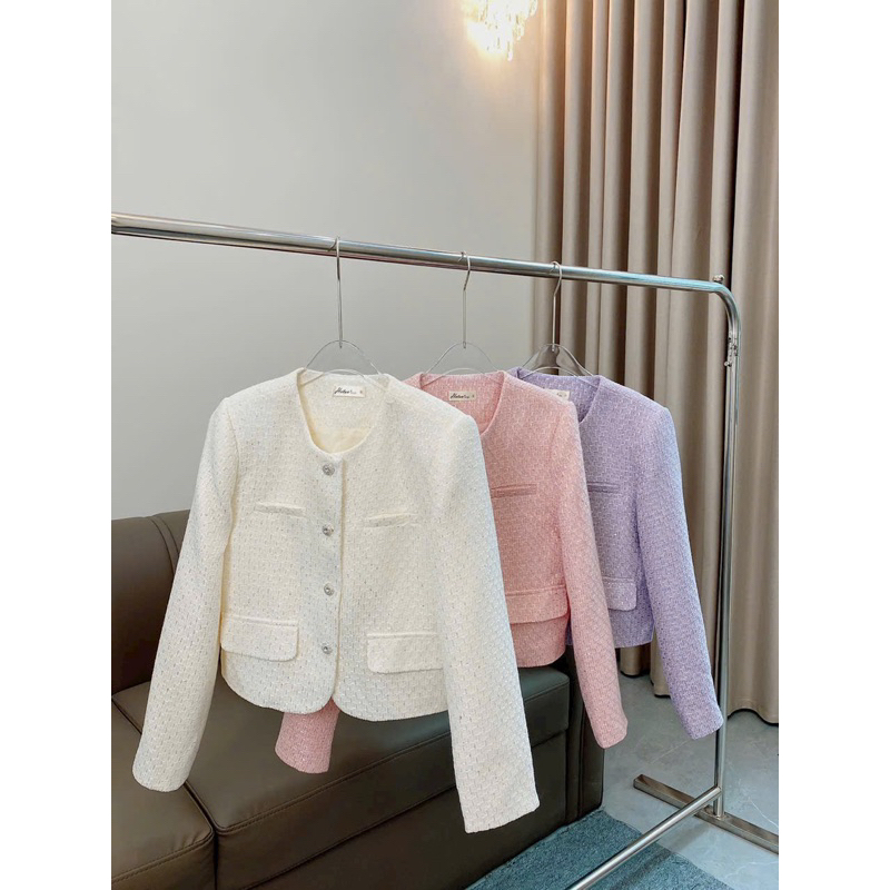 Áo dạ tweed cúc ngọc