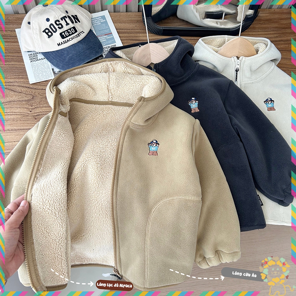 (Mới về) Áo khoác hoodie cho bé trai áo nỉ cho trẻ em áo khoác nỉ lót lông bé trai mẫu mới 2024