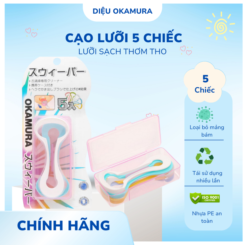 Dụng cụ cạo lưỡi siêu sạch Okamura 5 chiếc/ vỉ
