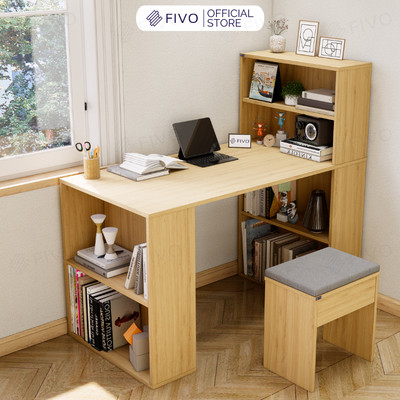 Bộ Bàn Ghế Làm Việc Gỗ Kết Hợp Kệ Sách FIVO FD03 Đa Năng, Thiết Kế 2 Trong 1, Ngăn Kệ Rộng Rãi, Dễ Dàng Lắp Ráp