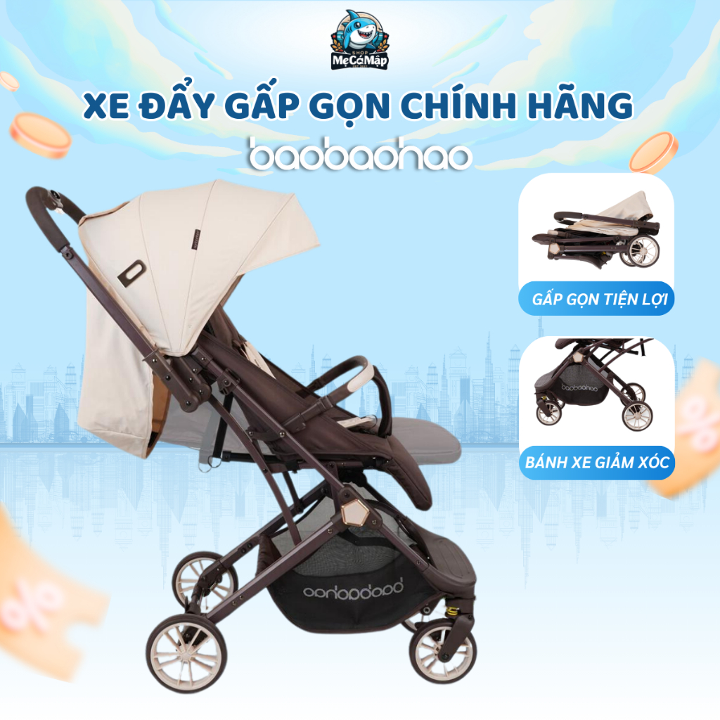 Xe Đẩy Cho Bé Baobaohao Y8 Chính Hãng, Xe Đẩy Gấp Gọn 3 Tư Thế Ngả Tiện Lợi, Bánh Xe Giảm Xóc An Toàn