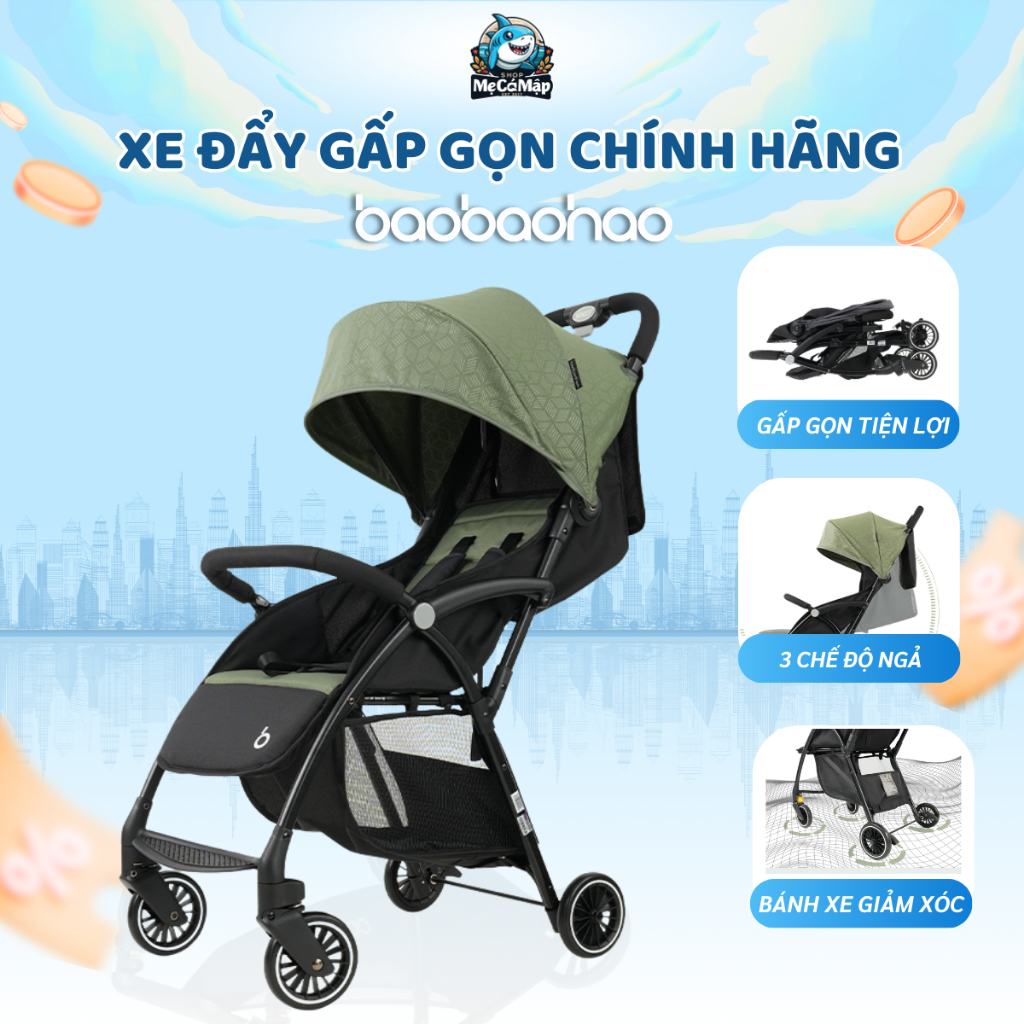 Xe Đẩy Cho Bé Baobaohao A10 Chính Hãng, Xe Đẩy Gấp Gọn Điều Chỉnh 3 Tư Thế, Có Giảm Xóc An Toàn