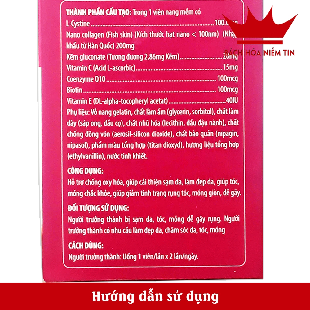 Viên uống ngăn rụng tóc Hair Skin Nails Biotin Lcystine - giúp nhanh mọc tóc, tóc mềm mượt, giảm khô xơ - hộp 60 viên