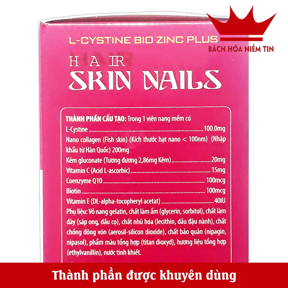 Viên uống ngăn rụng tóc Hair Skin Nails Biotin Lcystine - giúp nhanh mọc tóc, tóc mềm mượt, giảm khô xơ - hộp 60 viên