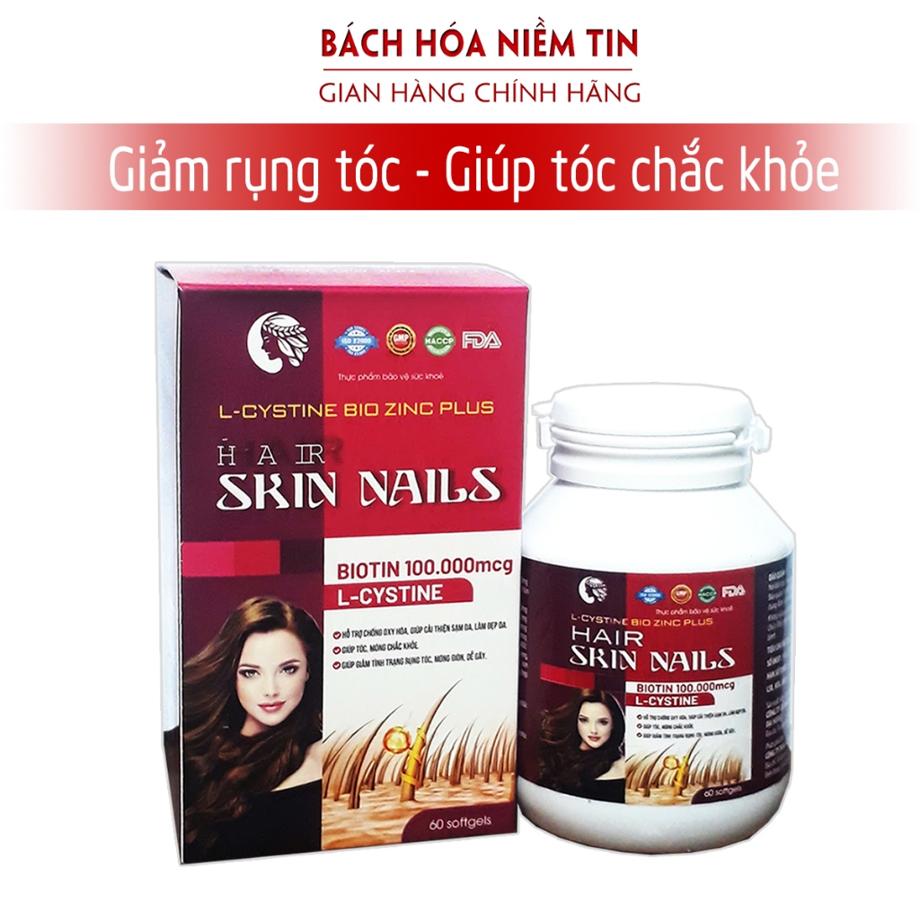 Viên uống ngăn rụng tóc Hair Skin Nails Biotin Lcystine - giúp nhanh mọc tóc, tóc mềm mượt, giảm khô xơ - hộp 60 viên