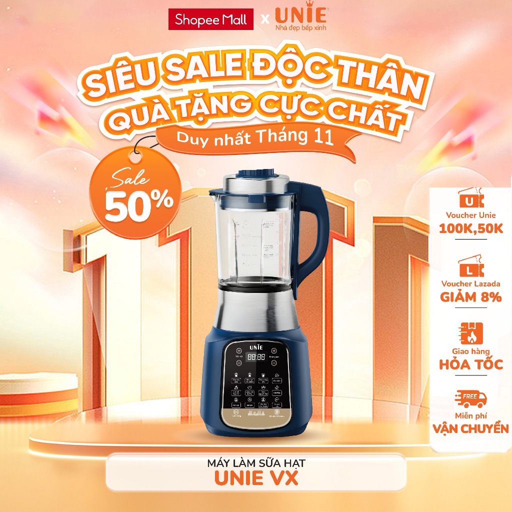 Máy làm sữa hạt Unie VX, Xay nấu đa năng ,1.75L, công suất1800w, thiết kế sang trọng, hàng cao cấp bh 12 T