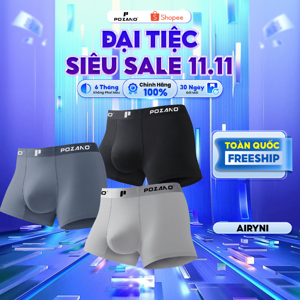 Quần Lót Nam Pozano, Quần Lót Boxer Nam Gỗ Sồi AIRYNI - Công nghệ 5A lớp lót tổ ong thoáng khí mềm mịn