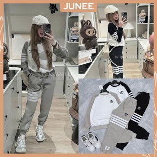 Set Bộ Đồ Nữ DAS Áo Sweater Dài Tay Raglan Phối Kẻ Sọc Tay Logo Thêu Ngực Mix Quần Dài Chun Ống Đính Tag Freesize