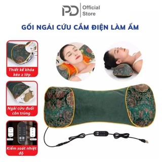 Gối ngải cứu cổ vai gáy cắm điện sưởi ấm giúp giảm đau kê cổ thảo dược hương thơm dễ chịu