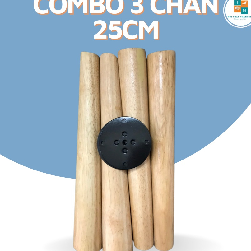 Combo 3 chân gỗ dài 25cm, dùng làm chân ghế sofa, kệ tủ, ghế đôn,... TẶNG KÈM pad sắt khi mua chân