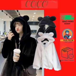Áo Lông Nữ Gấu Thỏ Thời Trang Mùa Đông Có Mũ Trùm Đầu - Áo Khoác Lông Phối Mũ Có Tai Siêu Ấm Áp Dáng Rộng Hot 2024