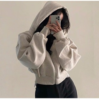  Áo khoác nỉ croptop Hàn ,áo hoodie zip dày dặn form rộng Hàn quốc,áo dáng ngắn xinh kiểu dáng basic thời trang Hàn 