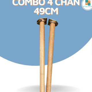 Combo 4 chân gỗ có gắn ốc vặn ren dài 49cm, dùng làm chân ghế, chân bàn trà, bàn me tây. TẶNG KÈM pad sắt khi mua chân