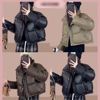 Áo khoác phao da Quảng Châu loại 1 , Áo phao nam nữ ,Vải da Thiết kế bo tay Áo phao croptop nữ