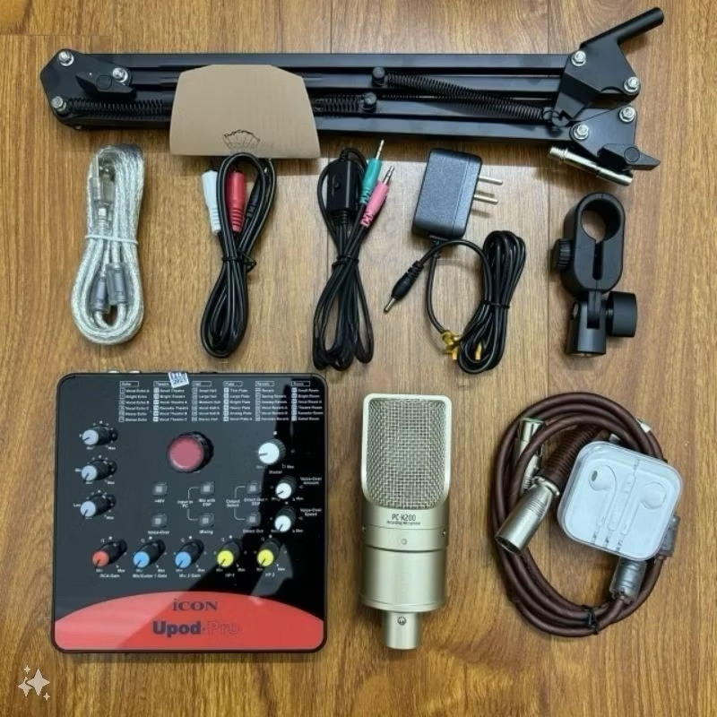 Bộ mic thu âm livestream Mic Takstar PC K200 Bản 2024 + Sound Card icon upod pro tặng kèm tai nghe n