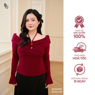 Áo trễ vai nhún ngực dây yếm BIGSIZE (55kg đến 95kg) – 24DSAP03 - [BUstu Bigsize]