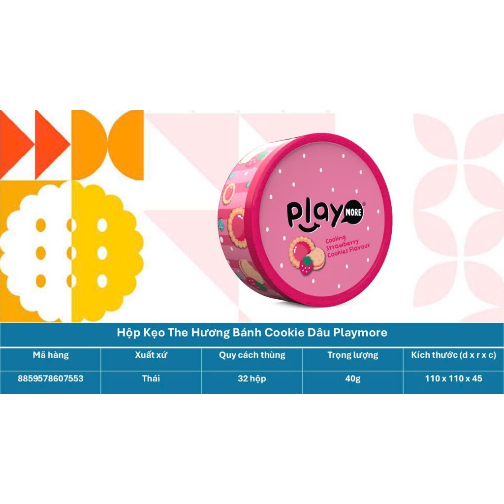 HY-Hộp kẹo the Hương bánh Cookie Dâu Playmore 40g