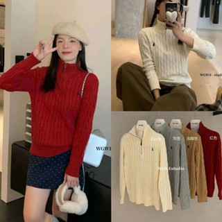 [WGWE]Có ảnh thật Áo len dày dặn thêu ngựa khoá kéo cổ cao form rộng dài tay hàng qccc chuẩn hãng wgwe