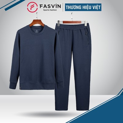 Bộ Nỉ Xốp Nam FASVIN AD24645+DT24650.HN quần ống suông vải thể thao có độ dày vừa phải, ấm áp