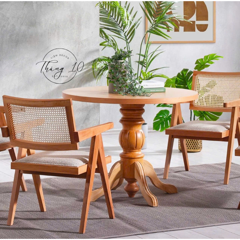 Bàn Ăn Gỗ Tròn Chân Tiện Cho 4 Người #tiemdecorthang10