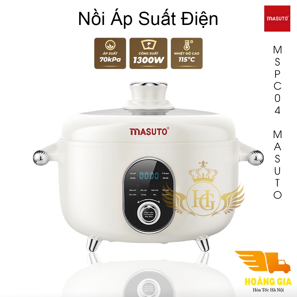 Nồi Áp Suất Lẩu Điện 2in1 Đa Năng Masuto MSPC04, Dung Tích 4L, Kích Thước 340x300x220mm
