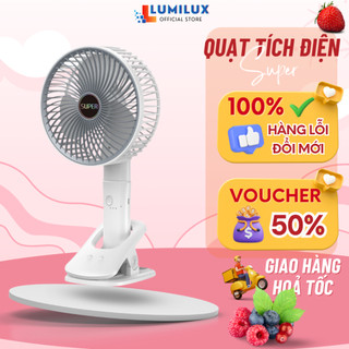 Quạt Kẹp Bàn Tích Điện SUPER FAN, Quạt Kẹp Xe Đẩy 3 Tốc Độ Gió Có Giá Đỡ Điện Thoại