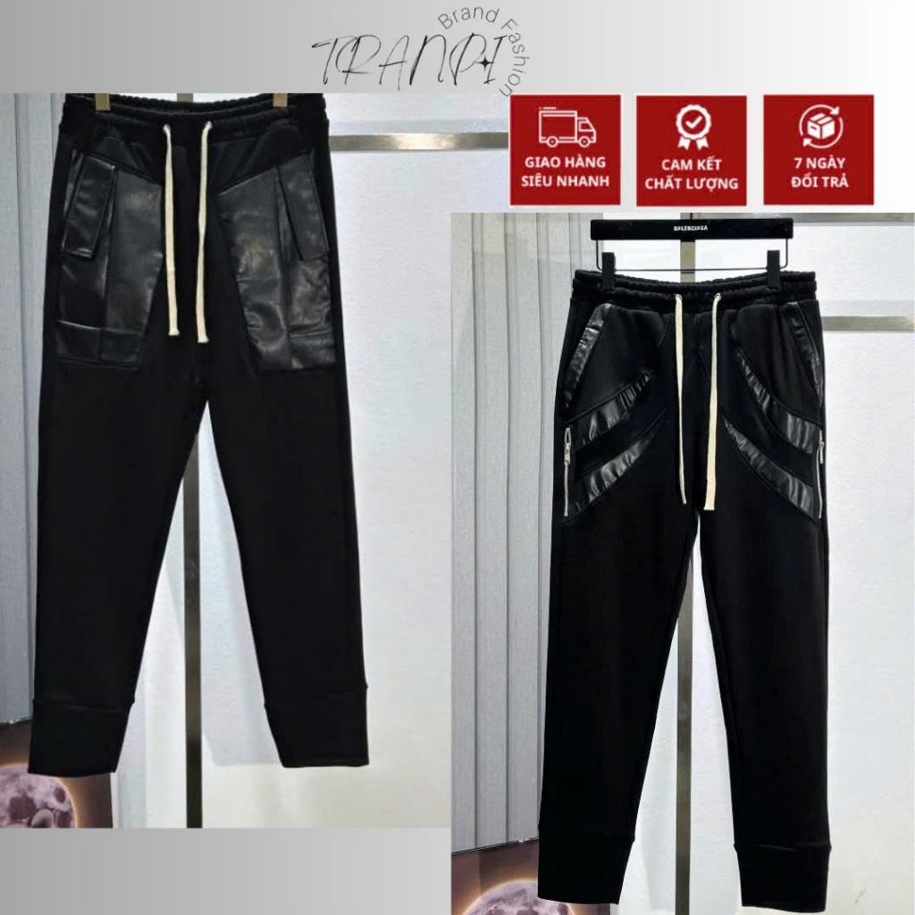 Quần Dài Jorgger Nam Dớt Si Que Phối Túi Da Siêu Đẹp - Quần Jorgger Nam Dớt Si Que Chất Nỉ Chân Cua Bo Gấu Cao Cấp