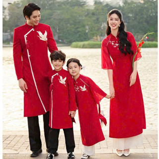 Áo Dài Gia Đình Áo Dài Tết Cách Tân May Sẵn Sắc Đỏ Tài Lộc Họa Tiết Thêu Đẹp Chất Liệu Cao Cấp 