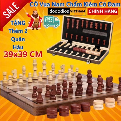 [Tặng Kèm 2 Hậu] Cờ Vua Gỗ Nam Châm Tặng Kèm 2 Hậu Và 24 Quân Cờ Đam Checkers, Bộ Cờ Vua Gỗ 39cm Gấp Gọn Cao Cấp