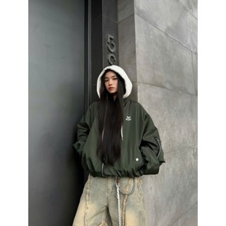 Áo Bomber dù NÓN Zipper Jacket HAT Signature hình thêu 3D tay nhúm form Boxy