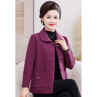 Áo khoác trung niên nữ mùa đông cho mẹ chất nỉ dạ dày hàng cao cấp làm quà tặng bà già