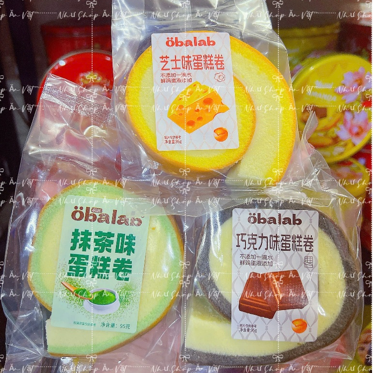 Bánh bông lan cuộn tròn socoola/matcha/phô mai Obalab thơm ngon (cái)