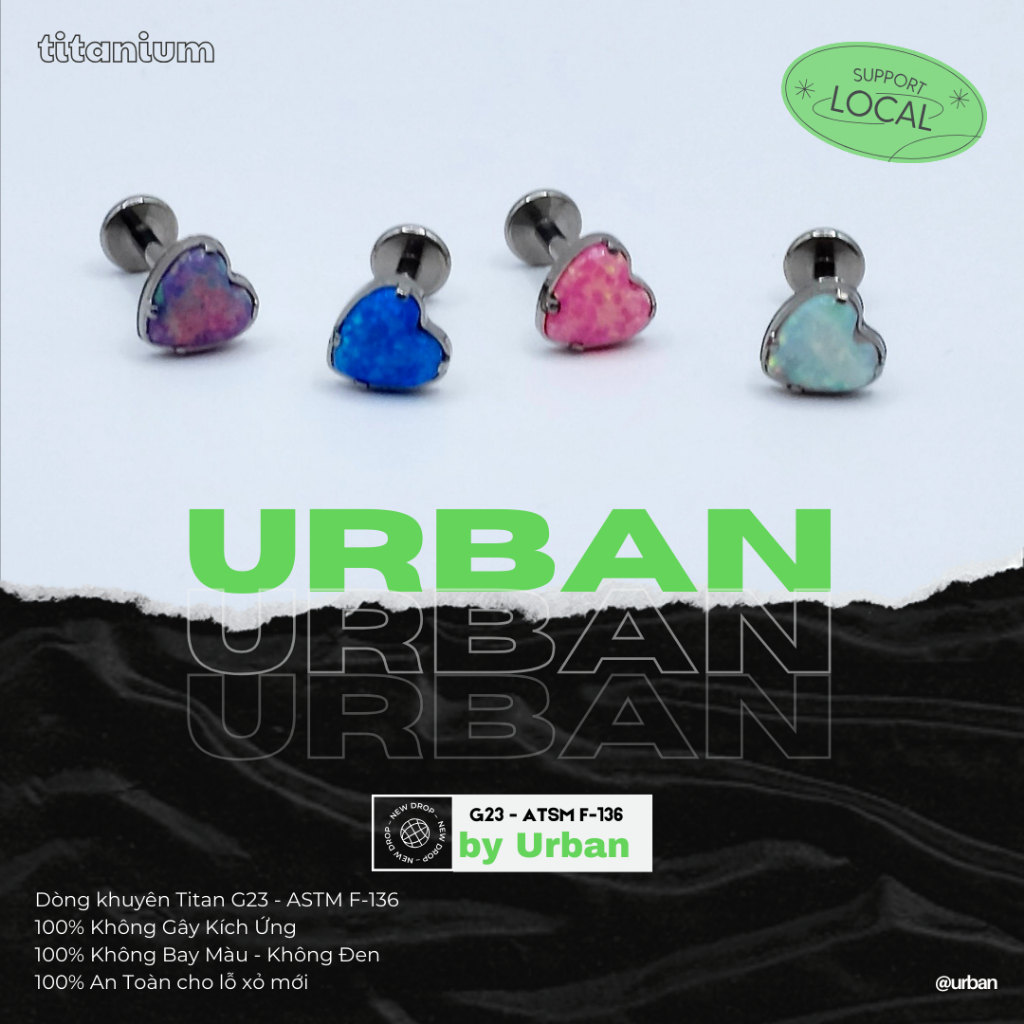 [1 Mặt Khuyên] Khuyên tai, chất liệu titan G23 F136 TIM OPAL Không Ngứa Không Bay Màu urban  [XỎ]
