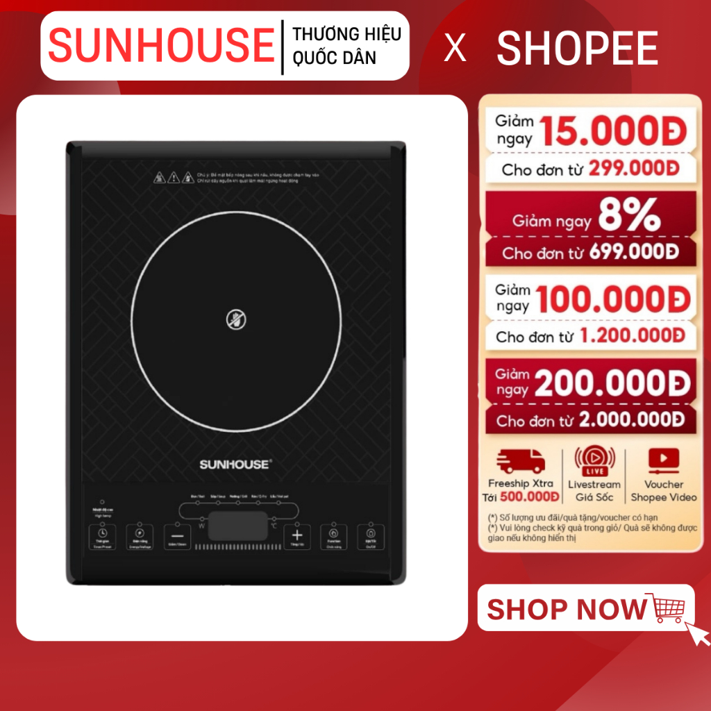 BẾP HỒNG NGOẠI CƠ SUNHOUSE SHD6011 - Không kén nồi, Phím bấm tiếng Việt, Bảo hành chính hãng