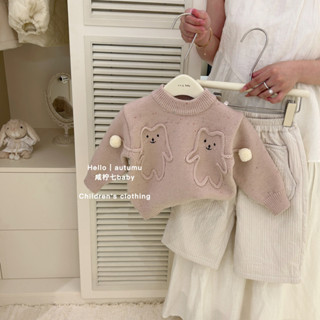 Bộ quần áo len quần lót lông màu bascic dễ thương cho bé gái mùa thu đông O42