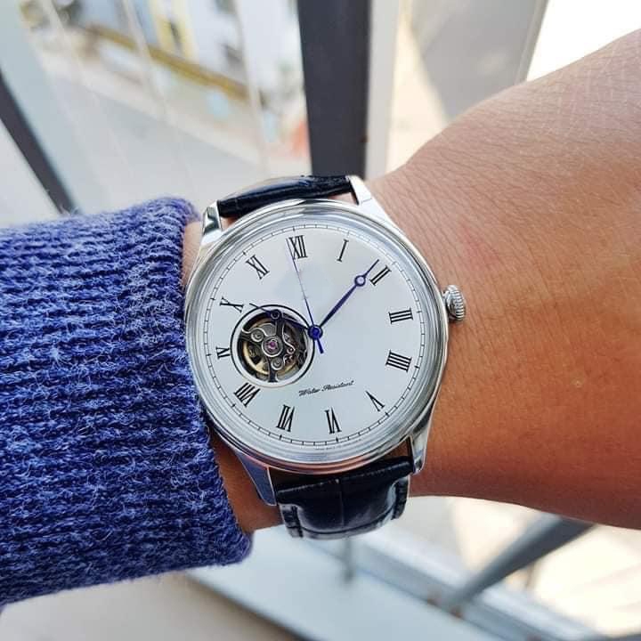Đồng Hồ Cơ Nam Automatic Lộ Tim Máy ORT N005 Dây Da Số La Mã Cao Cấp Máy Nhật Mới, Đồng Hồ Đeo Tay