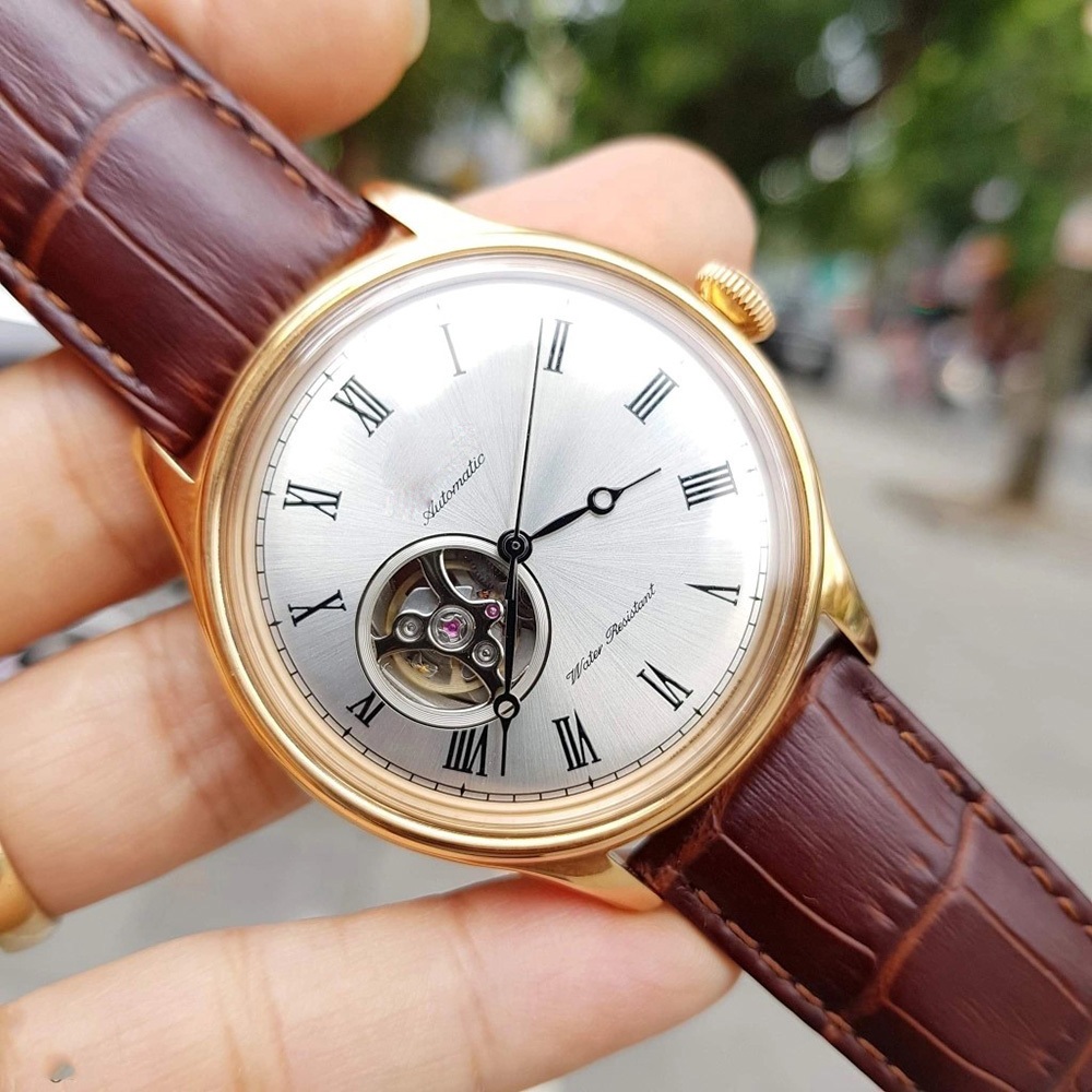 Đồng Hồ Cơ Nam Automatic Lộ Tim Máy ORT N005 Dây Da Số La Mã Cao Cấp Máy Nhật Mới, Đồng Hồ Đeo Tay