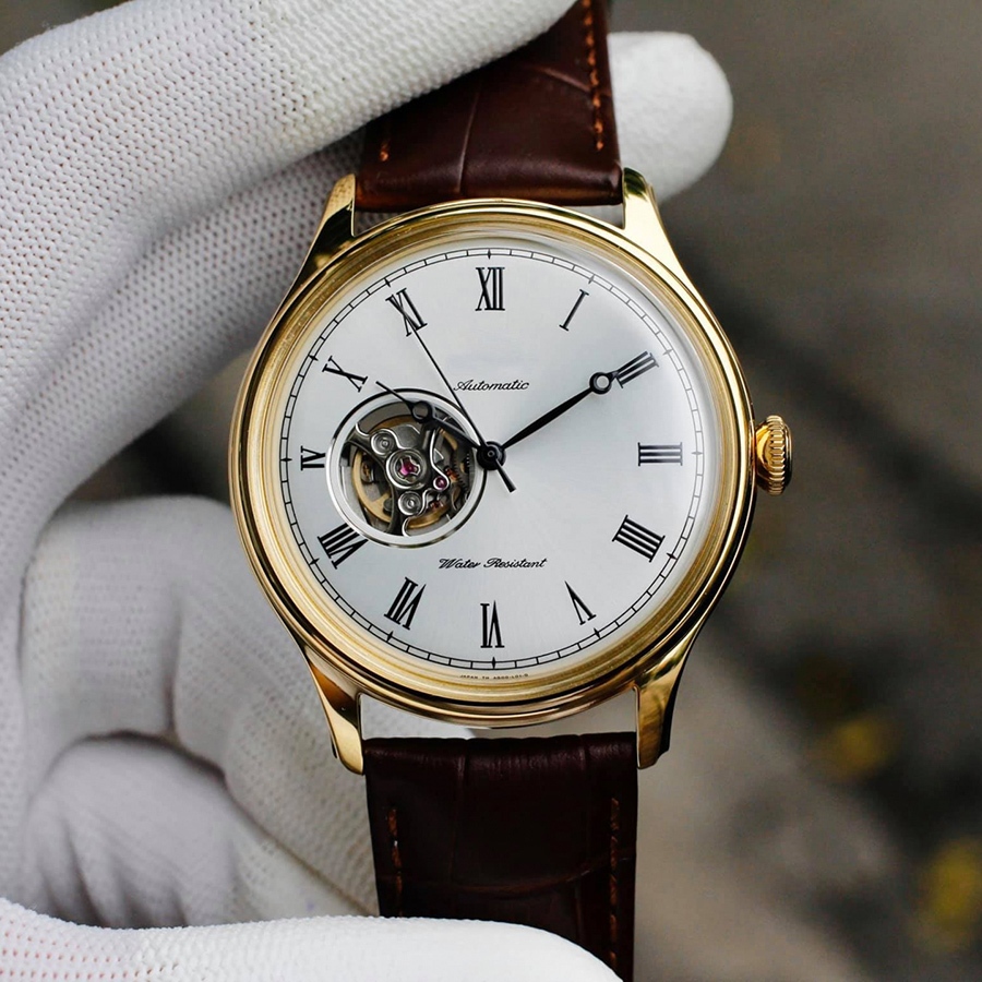 Đồng Hồ Cơ Nam Automatic Lộ Tim Máy ORT N005 Dây Da Số La Mã Cao Cấp Máy Nhật Mới, Đồng Hồ Đeo Tay