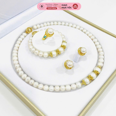 Bộ Trang Sức Ngọc Trai 8-9ly Mix Charm Bạc Mạ Vàng - Ngọc Trai Trường Thịnh