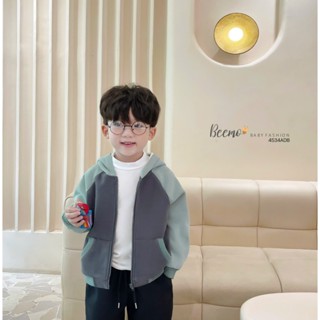 Áo khoác hoodie Beemo phối tay in hình gấu vải nỉ hai da mặc đi học đi chơi cho bé trai 9-24kg 4534ADB
