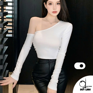 Áo thun nữ dài tay lệch vai 1 bên DuyLinh dáng áo croptop hở eo ôm sát tôn body phong cách gợi cảm