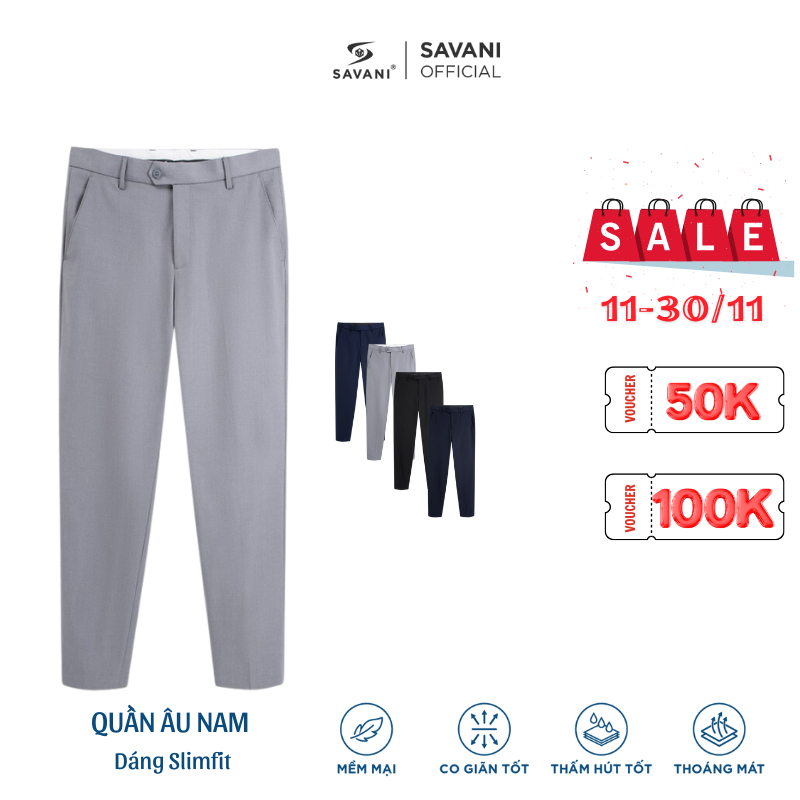 Quần âu nam công sở SAVANI chất vải mềm mịn,thoáng mát chuẩn phom dáng MTR016K3
