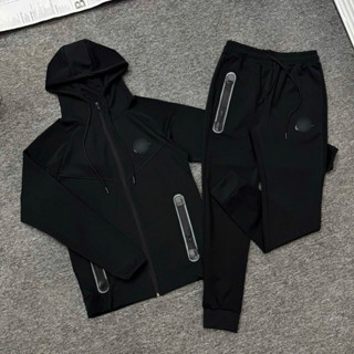 Bộ đồ nam thể thao dài tay PB nỉ da cá thêu logo chữ dấu tích ngực phối sọc túi khoá zip basic cho các boy phố đi chơi