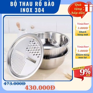 (QUÀ TẶNG HẤP DẪN) Bộ Nạo Rau Củ Quả Đa Năng Inox 3 in 1-Bộ thau rổ bào rau củ inox 304 dày không gỉ