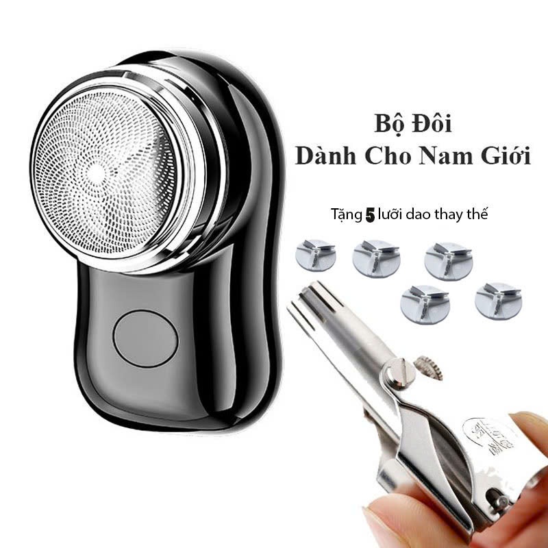 [ Tặng 5 Lưỡi Dao Thay Thế ] Combo 2 máy gồm 1 máy cạo râu mini kèm 1 dụng cụ tỉa lông mũi cao cấp - TCS