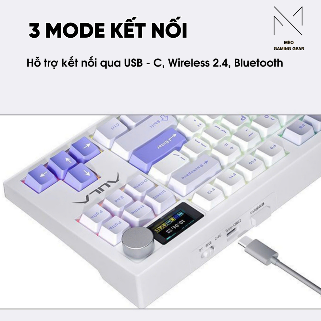 Bàn phím cơ không dây AULA S87 PRO - Mạch xuôi - LED RGB - Màn hình TFT + Núm xoay | BigBuy360 - bigbuy360.vn